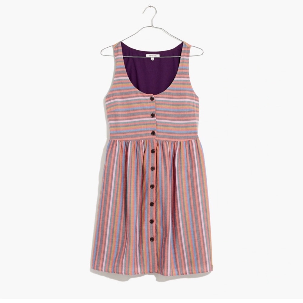Madewell Blogger Favorite Scoopneck Tank Shirt Dress in Rainbow Stripe Sz Small